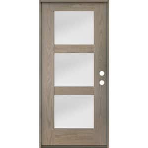 BRIGHTON Modern 36 in. x 80 in. 3-Lite Left-Hand Inswing Satin Glass Oiled Leather Stain Fiberglass Prehung Front Door