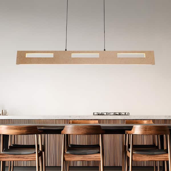 41 in. Farmhouse Black 1-Light Antique White Pine Wood LED Geometric Pendant Light Chandelier for Dining Room