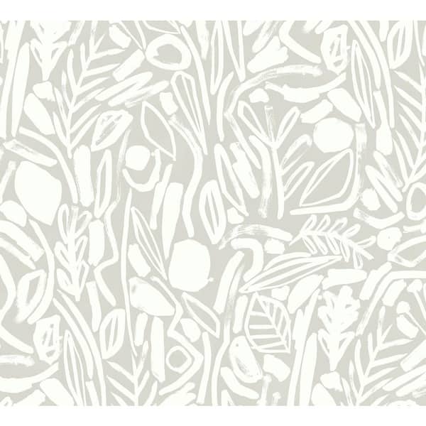 Verdure Stone Grey Painted Botanical Botanical Paper Washable Wallpaper Roll
