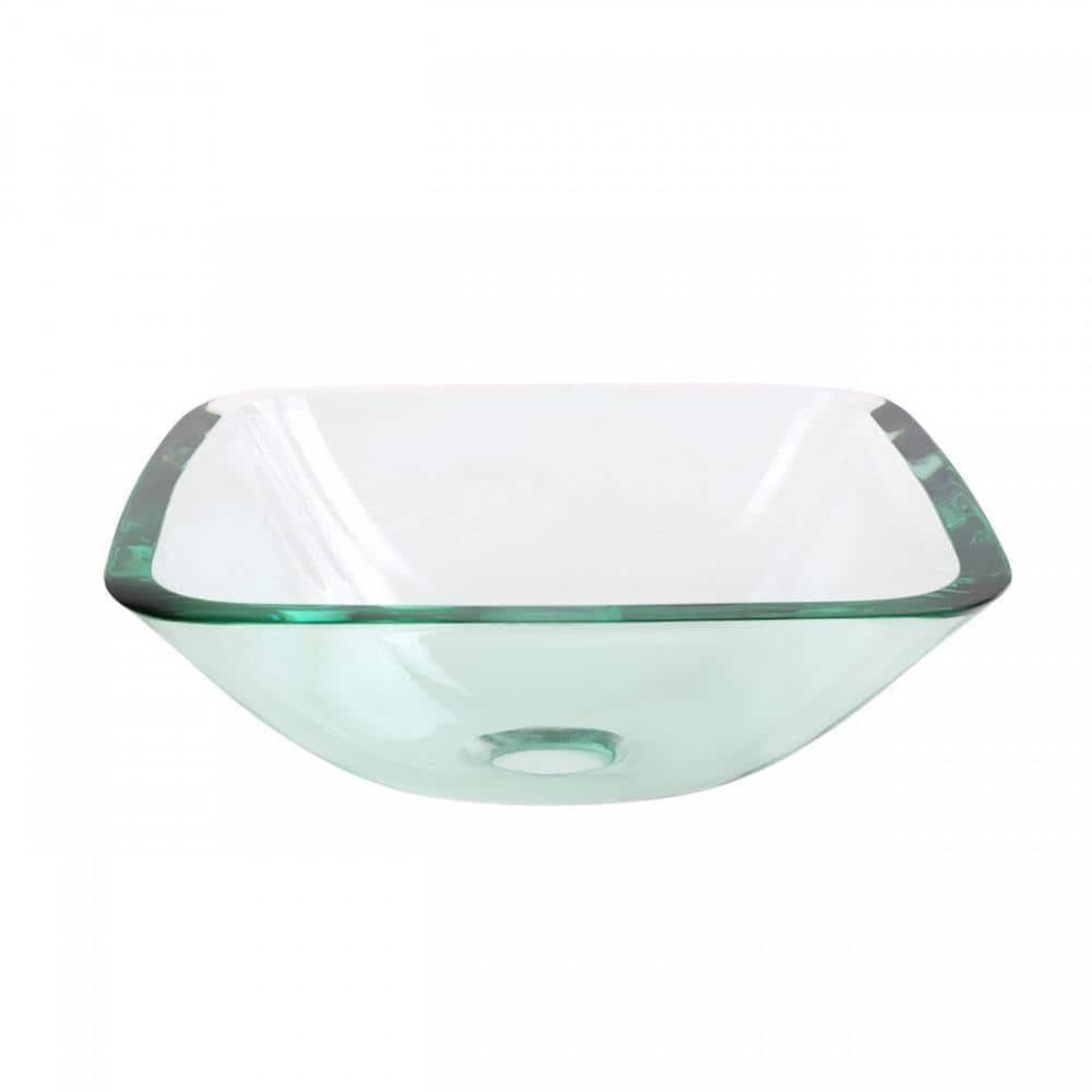 Clear Tempered Glass Square Vessel Sink with Drain