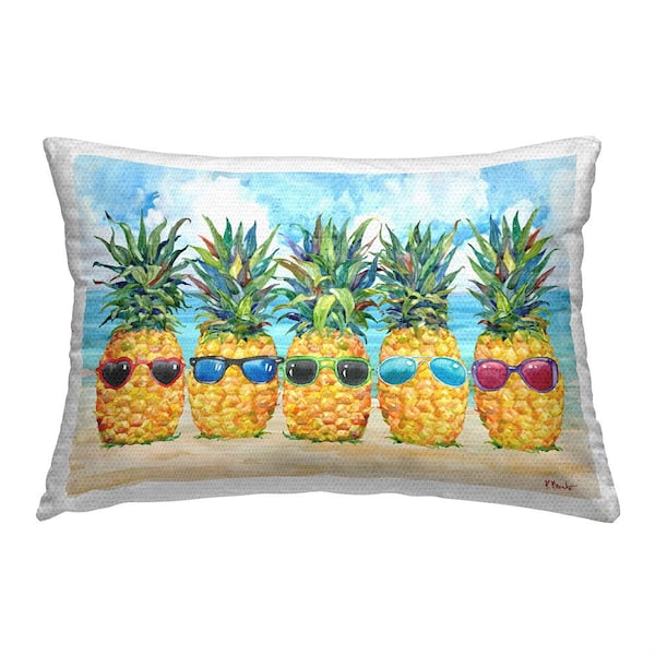 Pineapples with Sunglasses Blue Rectangular Outdoor Throw Pillow