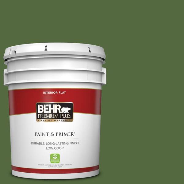BEHR PREMIUM PLUS 5 gal. #M380-7 Alfalfa Extract Flat Low Odor Interior Paint & Primer