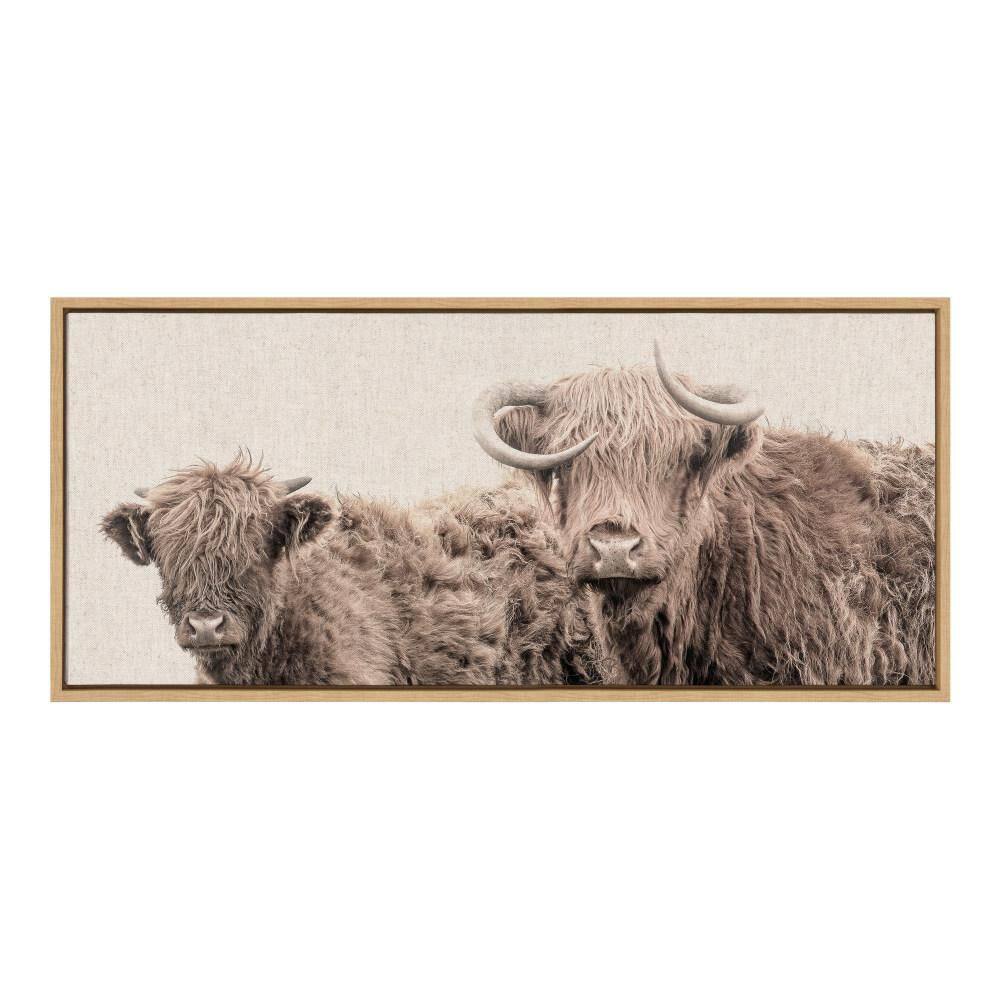 Natural Framed Canvas Wall Art with Highland Cows, 18x40