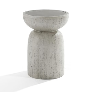 14.17 in. Rustic Off White and Gray Round End Table