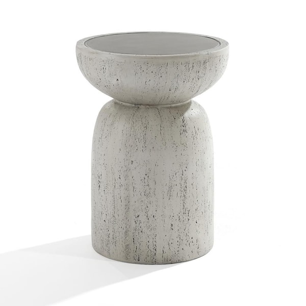 LuxenHome 14.17 in. Rustic Off White and Gray Round End Table