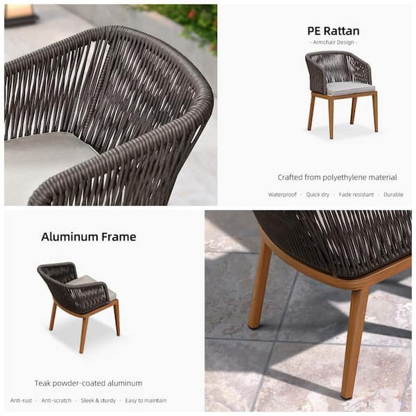 PURPLE LEAF 9-Piece Aluminum Wicker Dining Table Oversize and