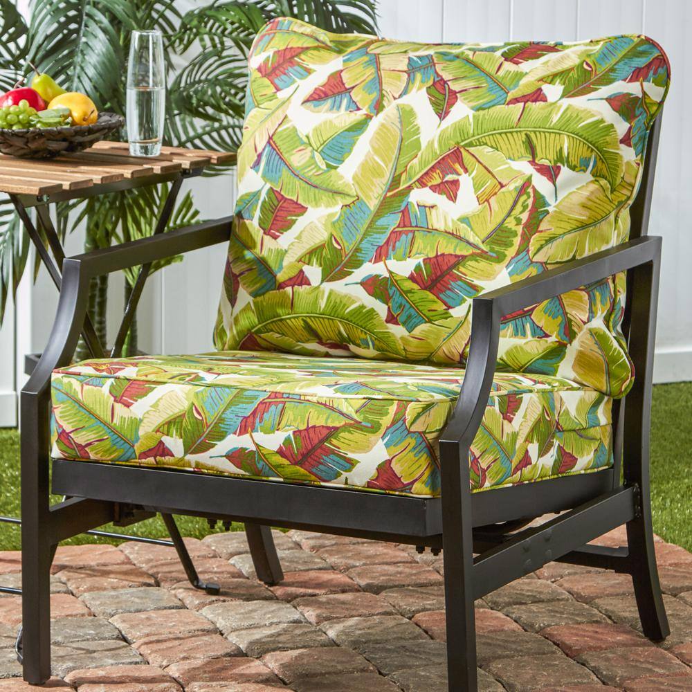Palm Leaves Multi Green Polyester Deep Seat Chair Cushion Set