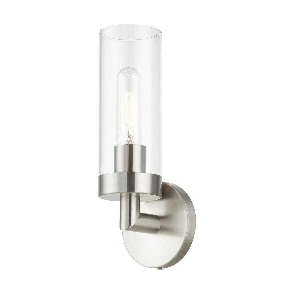 Ludlow Brushed Nickel 1-Light ADA Compliant Sconce with Clear Glass Shade
