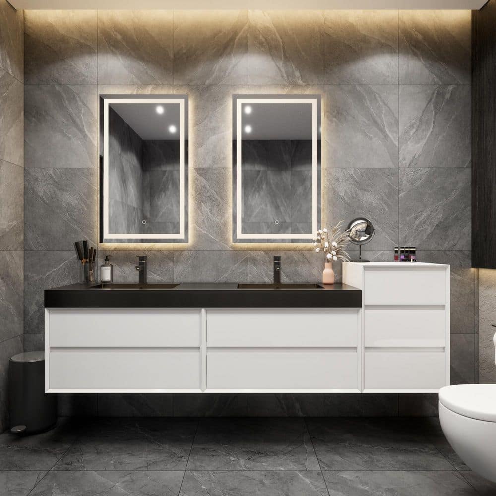 MIA 103 in. W x 20 in. D x 30 in. H Double Sink & Side Cabinet Bath Vanity in Gloss White with Black Stainless Steel Top price history on PriceWatchPro