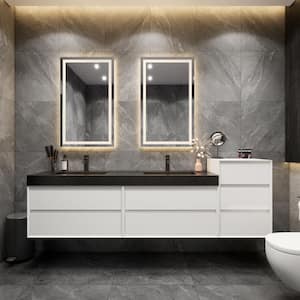 MIA 103 in. W x 20 in. D x 30 in. H Double Sink & Side Cabinet Bath Vanity in Gloss White with Black Stainless Steel Top