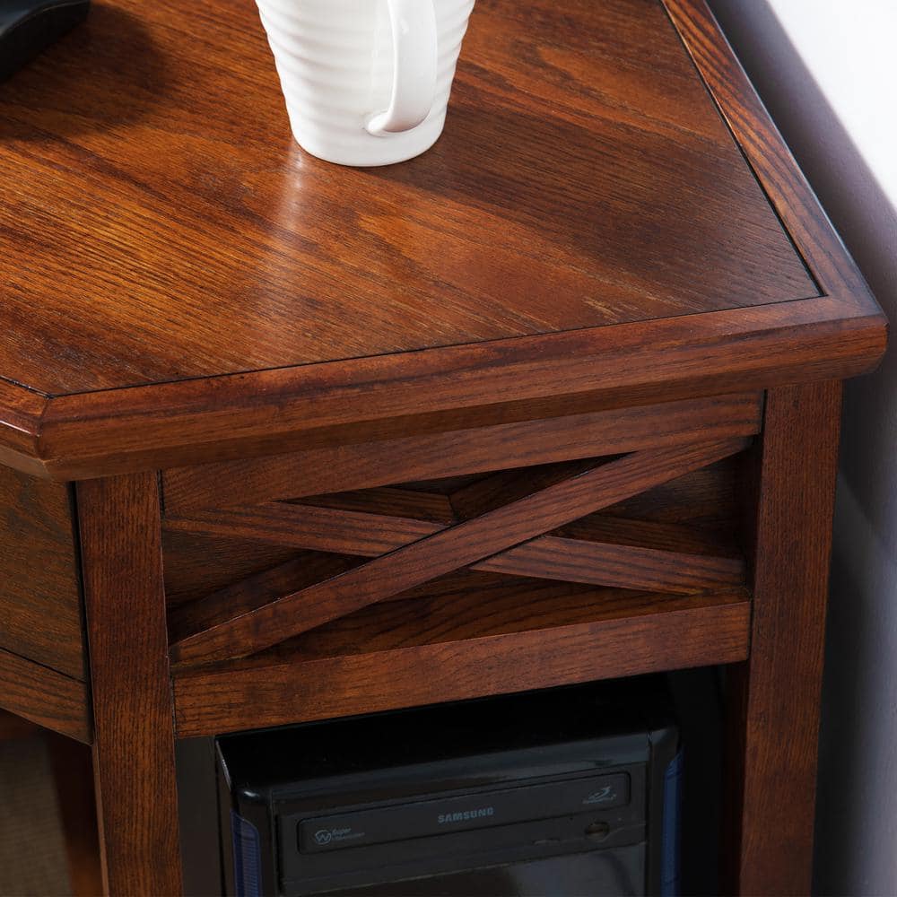 Mission-Inspired Burnished Oak Corner Desk with Keyboard Tray