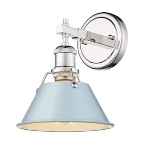 Orwell 1-Light Chrome Wall Sconce with Seafoam Shade