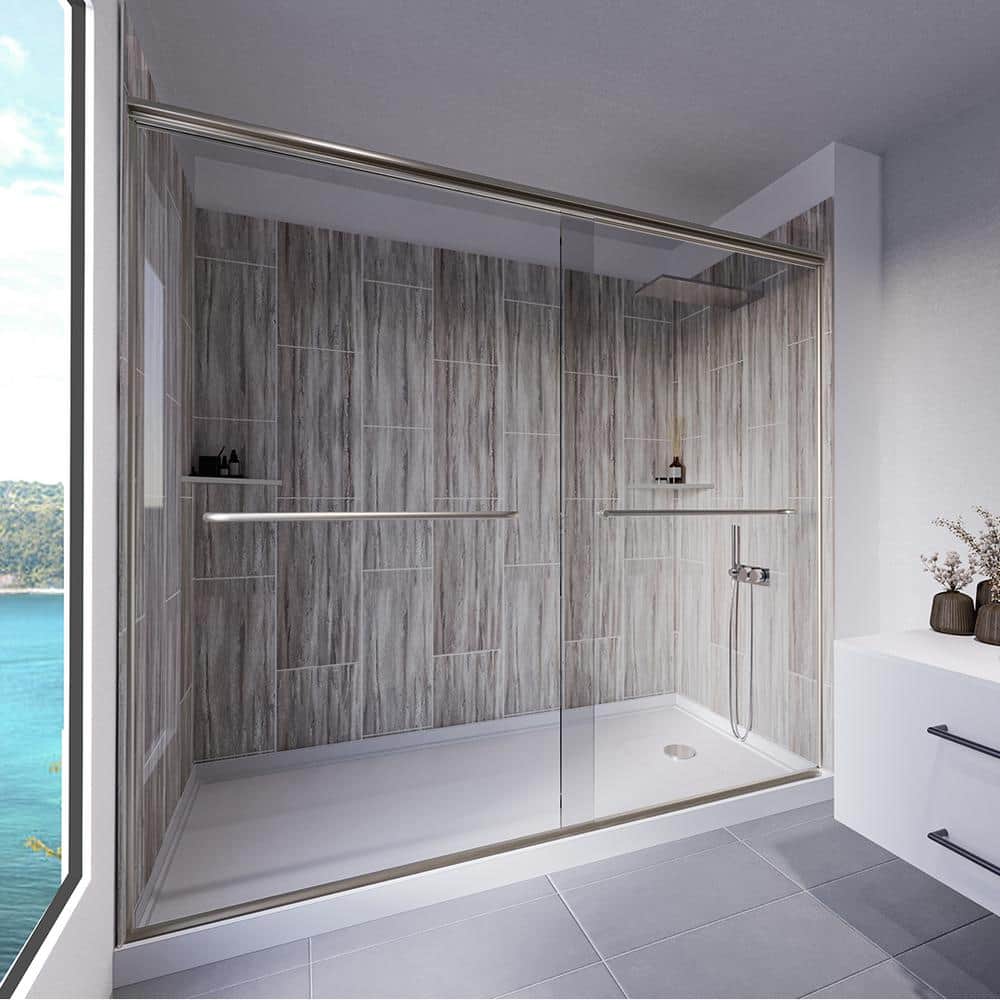 NuVo DriftwoodRainier 60 in. x 32 in. x 83 in. Base/Wall/Door Rectangular Alcove Shower Stall