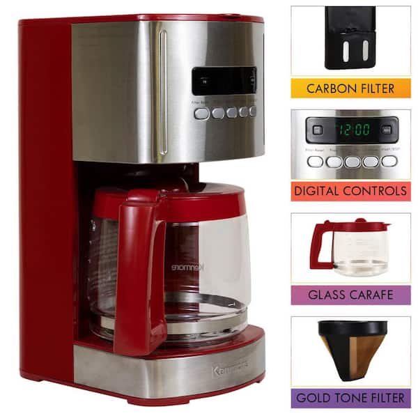 KENMORE Kenmore Aroma Control 12-Cup Programmable Coffee Maker, Red and  Stainless Steel, Reusable Filter KKCM12Red - The Home Depot