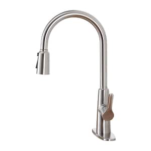 Single-Handle Pull Out Sprayer Kitchen Faucet with Deckplate Included and Supply Lines in Brushed Nickel