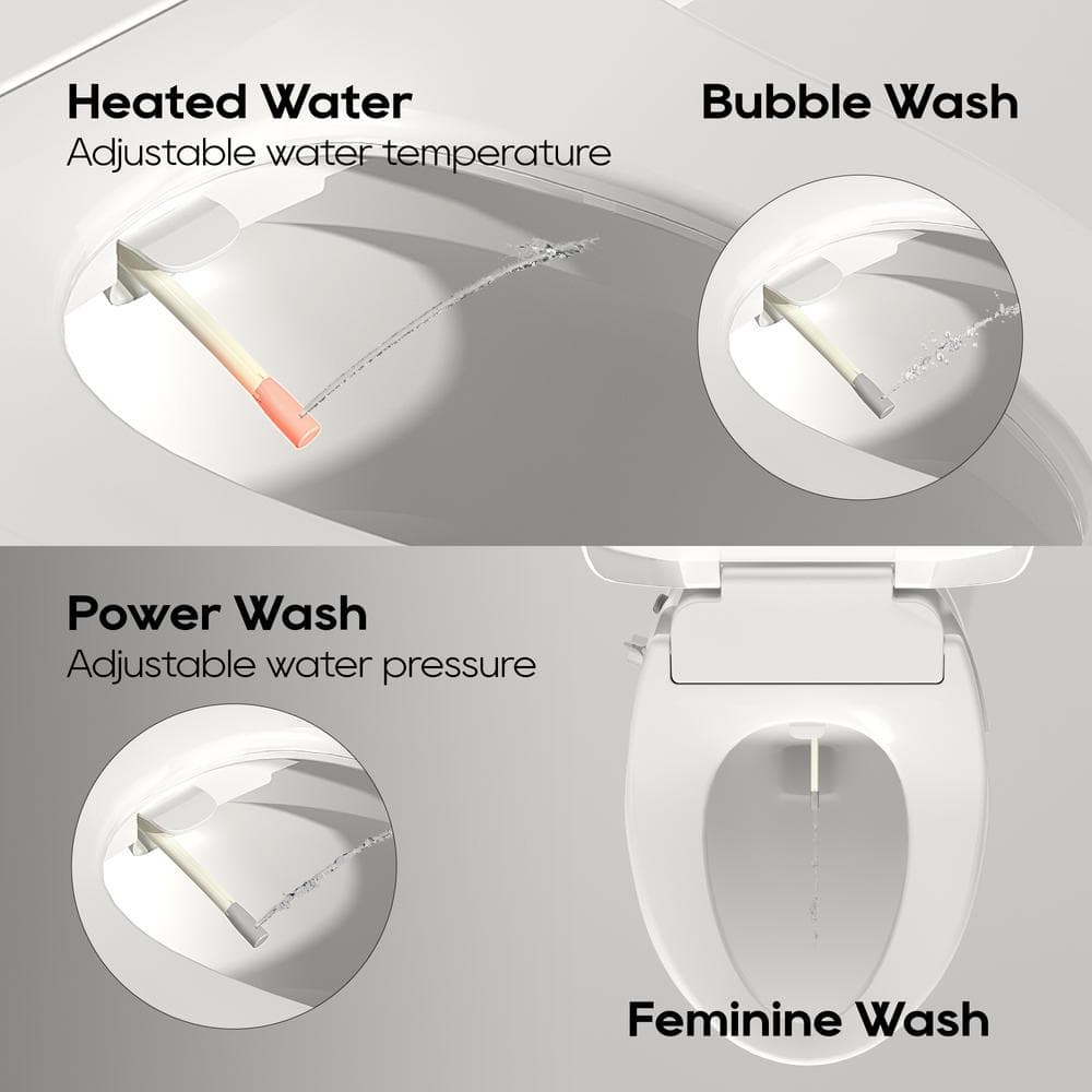 White Elongated Heated Bidet Toilet Seat with Night Light