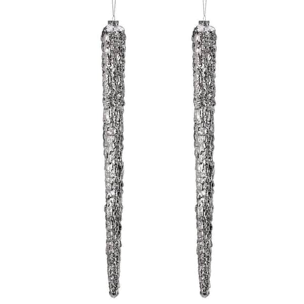 24 in. Shatterproof Plastic Electroplated Ridged Icicle Ornament (Set of 2)