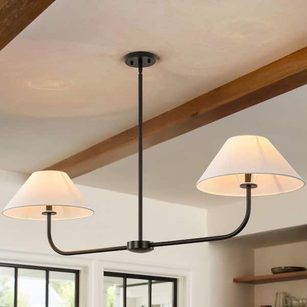 Kandras 60-Watt 2-Light Modern Matte Black Linear Cone Fabric Large Kitchen Island Pendant Light