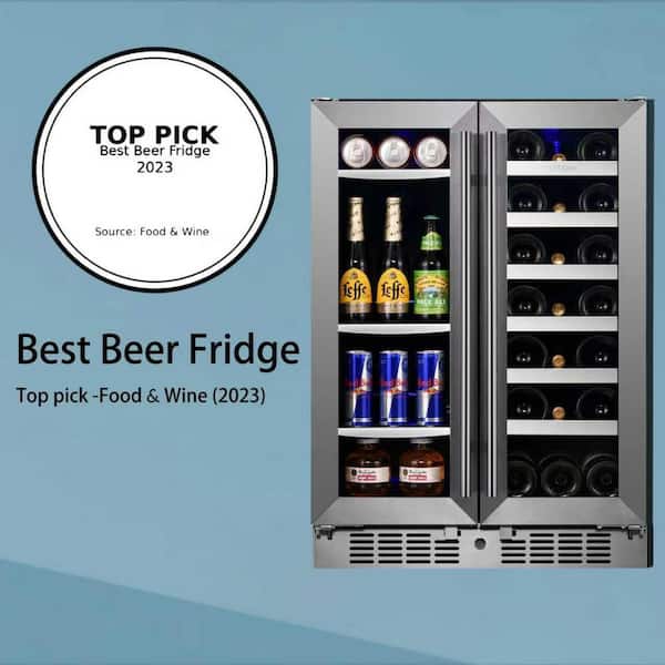 Signature 24 in. 64-Can and 20-Bottle French Door Stainless Steel Dual Zone Built-In Beverage and Wine Cooler