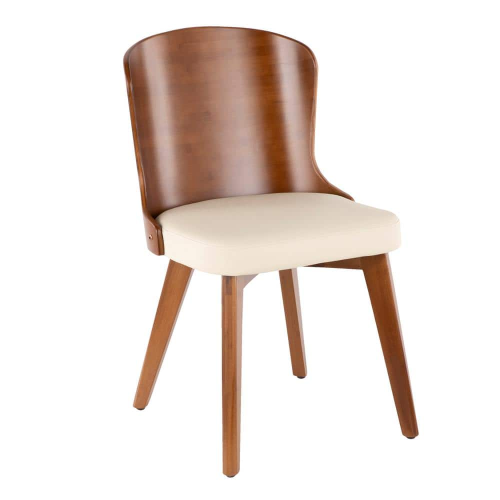 Lumisource Bocello Walnut Wood and Cream Faux Leather Chair CH-BCLLO WL ...