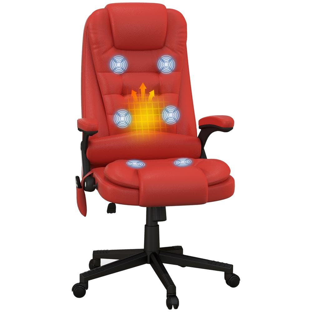HOMCOM 22.4"" x 26.8"" x 47.6"" Red PU Leather Heated Adjustable Executive Chair with Arms -  A2-0054
