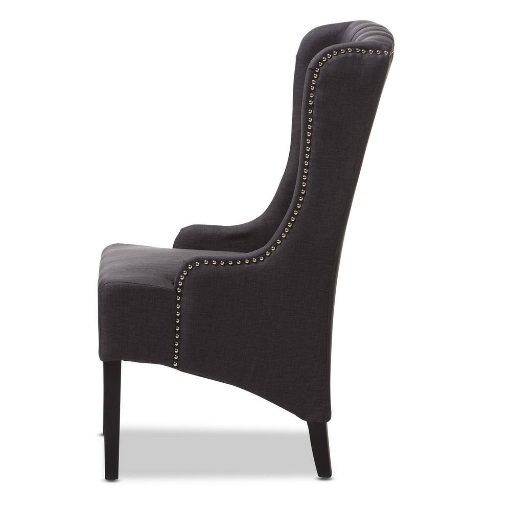 Vincent Dark Gray Linen Button-Tufted Accent Chair with Wood Legs
