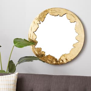 36 in. x 36 in. Handmade Live Edge Round Framed Gold Wall Mirror
