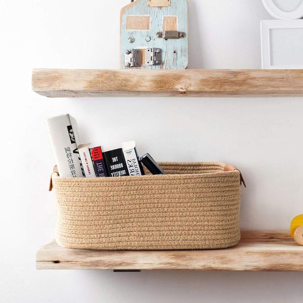 Brown 14.5 in. x 6 in. Jute Decorative Basket Set of 2 with