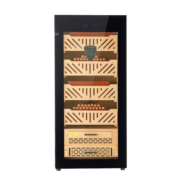 Electric Humidor, 4 Layers, 105L, 1000 Counts w/ Compressor Cooling, Humidity and Temp Control, Wood Shelves and Drawers