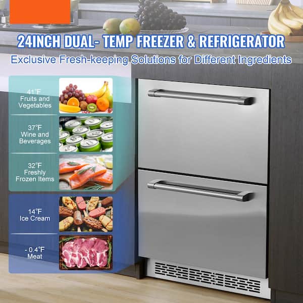 24 in. Undercounter Refrigerator 17.73 cu. ft. 2 Drawer with Different Temp, 4.87 cu. ft. Capacity in Silver