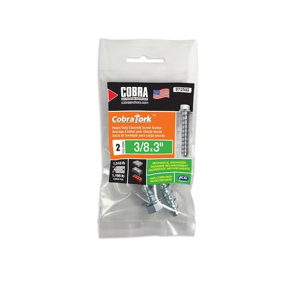 COBRA TORK 3/8 in. x 3 in. Mechanical Galvanized Concrete Screw Anchor (2-Pack)
