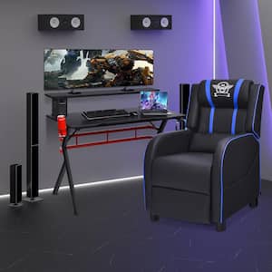 Gaming Desk and Chair Set 48 in. Black Computer Desk and Black Plus Blue Massage Recliner Chair
