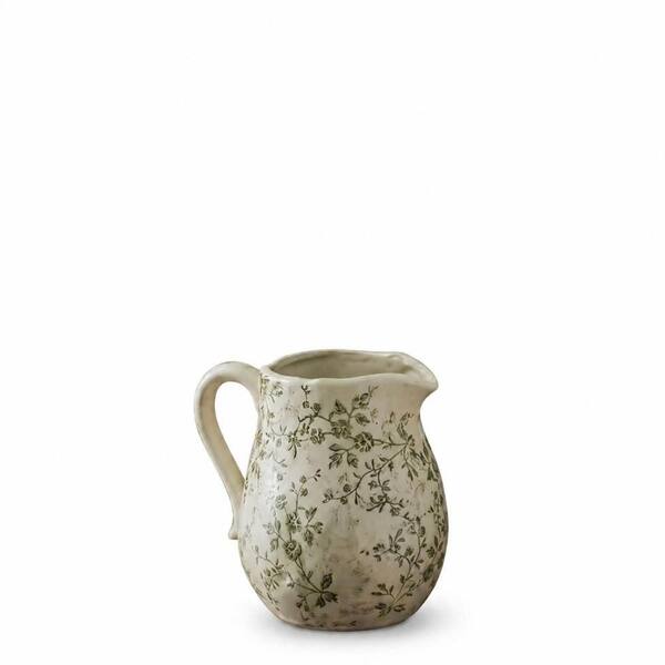 Ceramic Pitcher Vase with Handle Beige and Green Farmhouse Floral Vintage Decor for Kitchen Bedroom Home