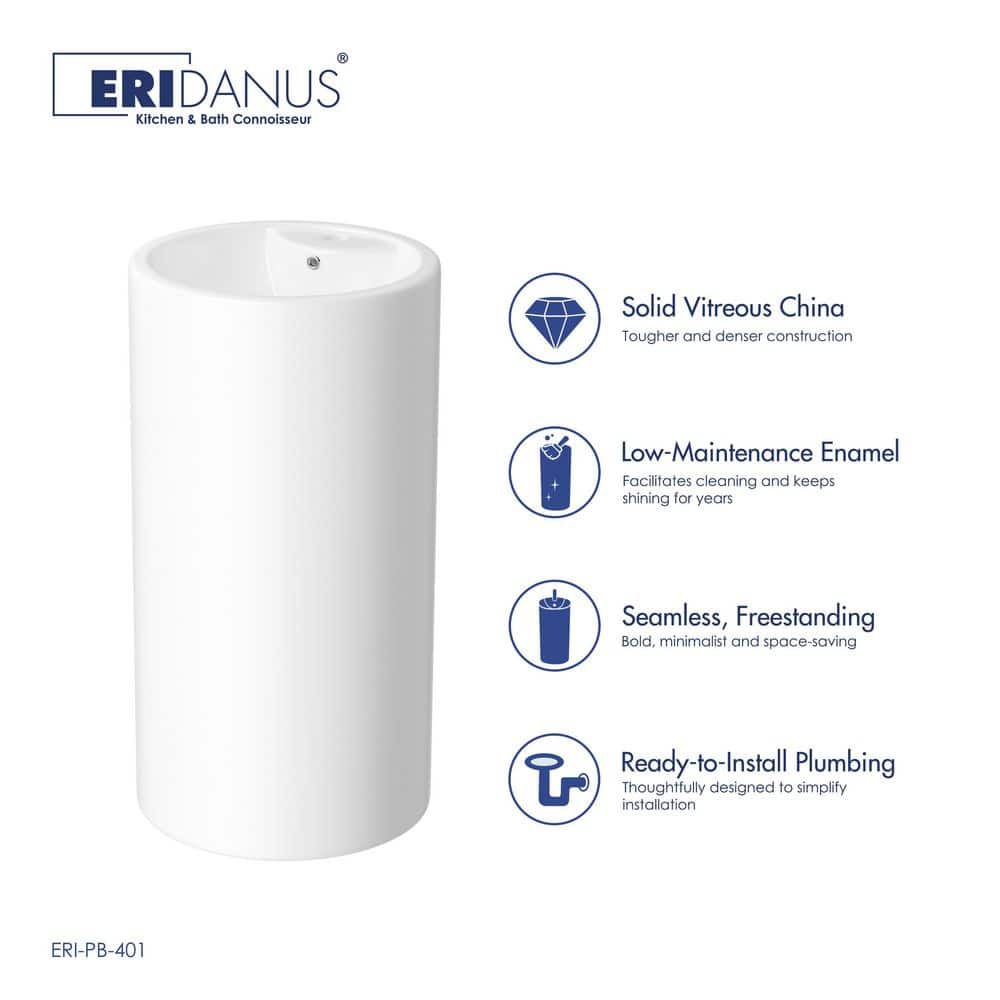 Crisp White Ceramic Round Pedestal Bathroom Sink with Overflow