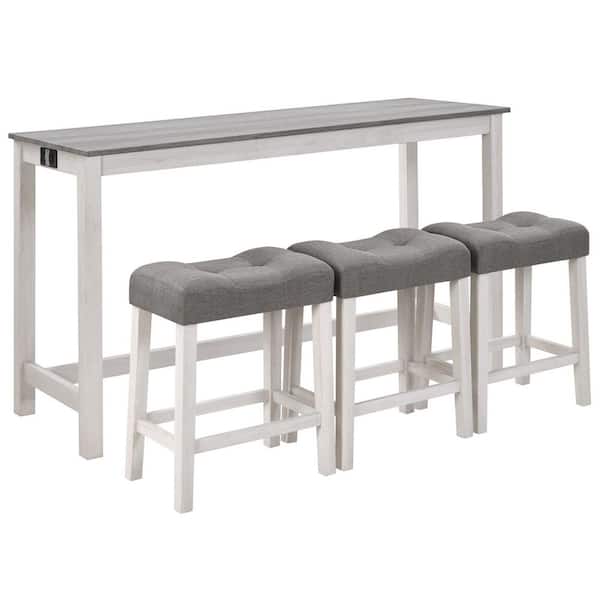 4-Piece Rubber Wood Outdoor Conversation Patio Furniture Set with Gray Cushions