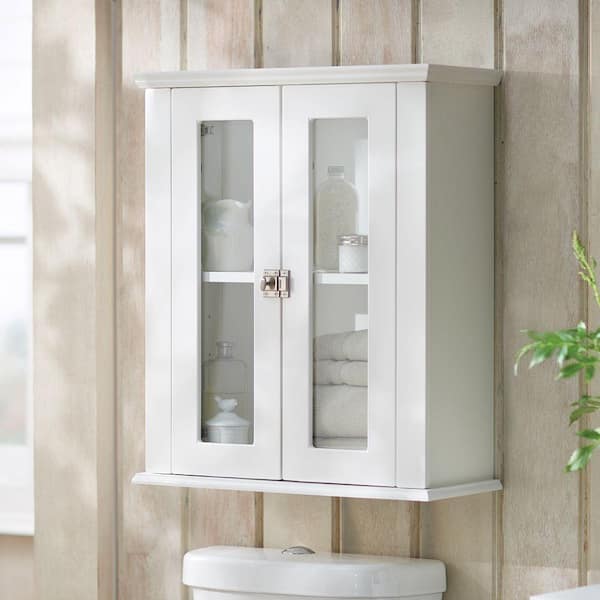 Home Decorators Collection Lamport 22 in. W x 27 in. H x 9 in. D Over the Toilet Bathroom Storage Wall Cabinet in White Mist