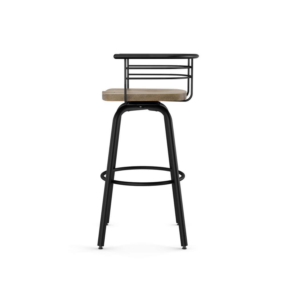 Beige Birch Wood & Black Metal Swivel Bar Stool, 36.25" Height