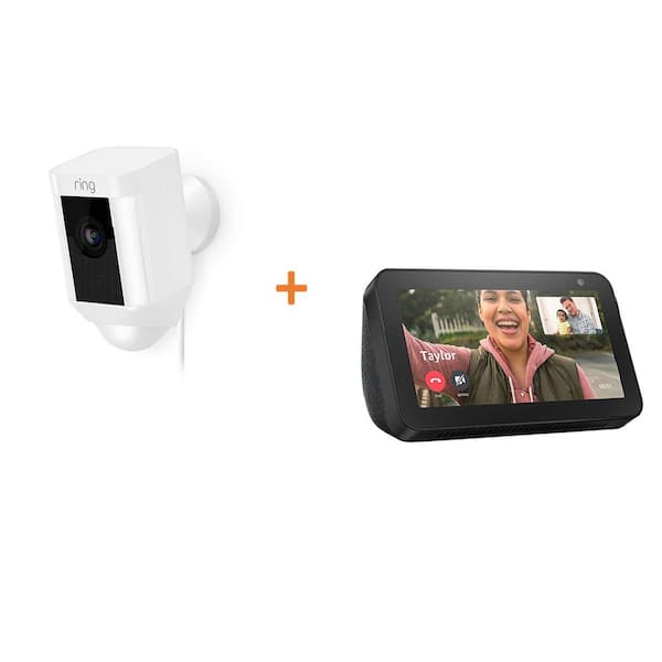 Amazon Wired Outdoor Rectangle Spotlight Security Camera in White with ...