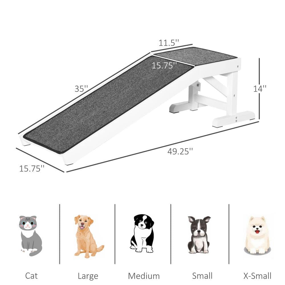 White Pine Wood Pet Ramp with Non-Slip Carpet