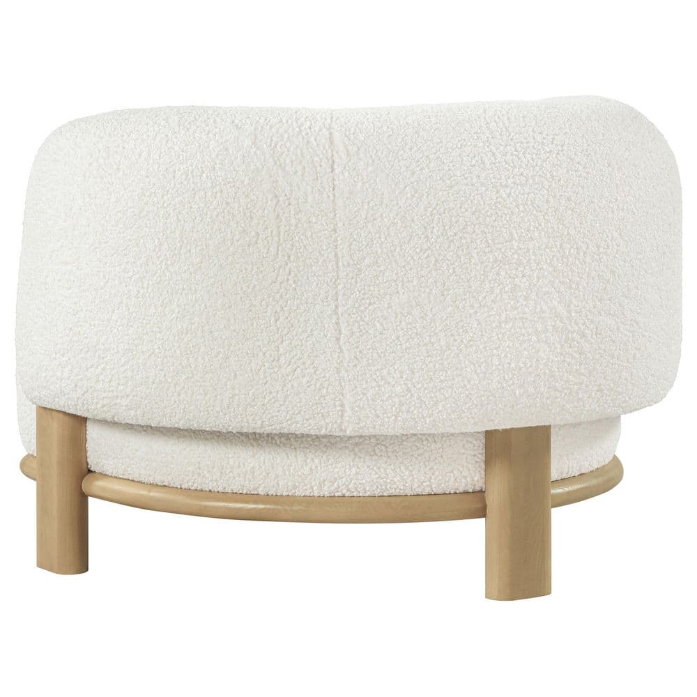 Ivory Boucle Upholstered Barrel Accent Chair with Wooden Legs