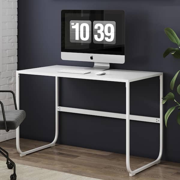 Nathan James Penny White Sleek Curved Metal Simple Home Office Writing Desk 51201 The Home Depot