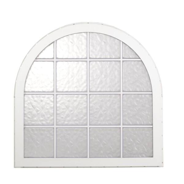 Hy-Lite 50 in. x 58 in. Wave Pattern 8 in. Acrylic Block White Vinyl Fin Fixed Round Top Window with White Silicone-DISCONTINUED