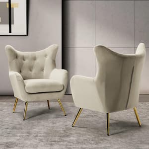 Jacob Tan Velvet Wingback Chair with Tufted Cushions (Set of 2)