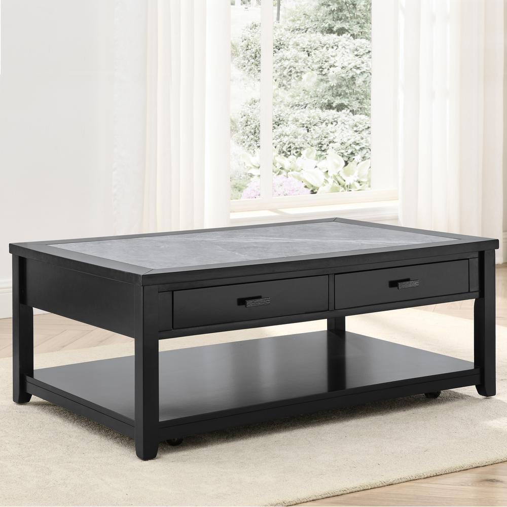 Ebony and Gray Rectangular Wood Coffee Table with Storage