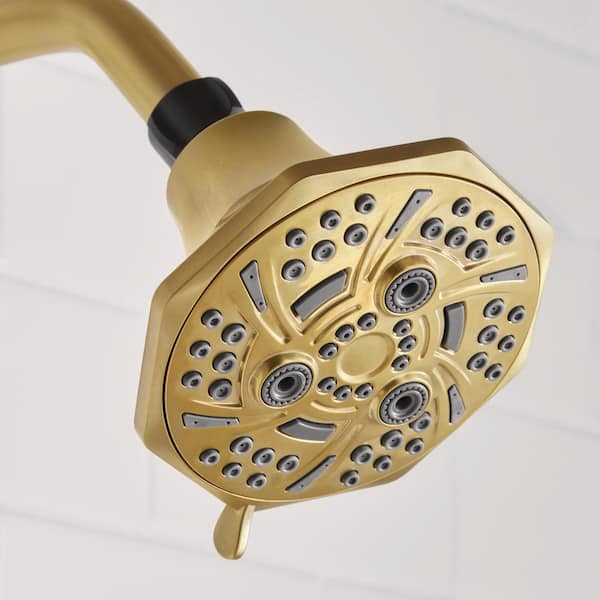 Fairpark 5-Spray Patterns with 4.7 in. Tub Wall Mount Single Fixed Shower Head in Brushed Gold