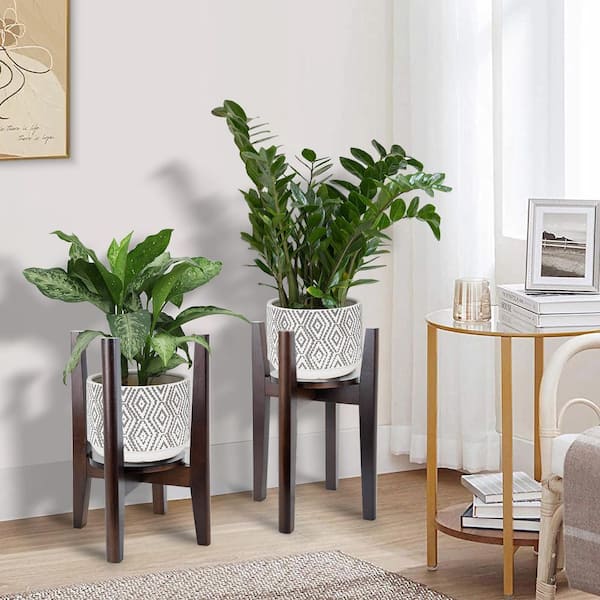 Adjustable Plant Stand with Tray, Indoor Bamboo Wood Plant Stand Fit 8 in. to 12 in. Planter (" 12 in. H W x 15 in. H")
