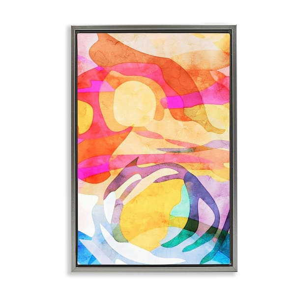 Stupell Industries Overlapping Transparent Shapes by Incado Gray Floater Frame Abstract Graphic Art Print 31 in. x 21 in.
