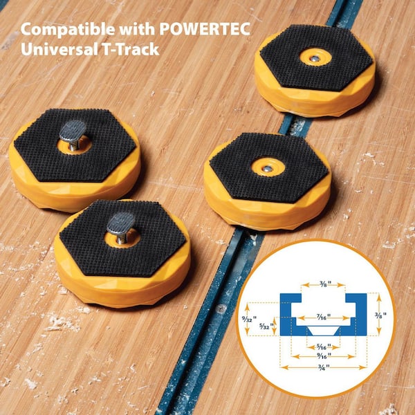 POWERTEC T Track and Work Bench Stops Plus Work Grippers and