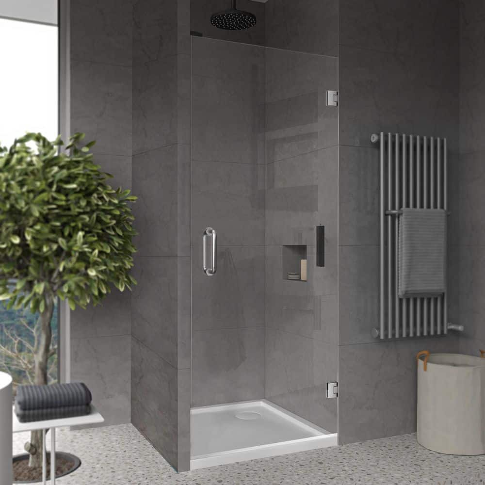 28" x 80" Frameless Clear Glass Pivot Shower Door with Chrome Finish