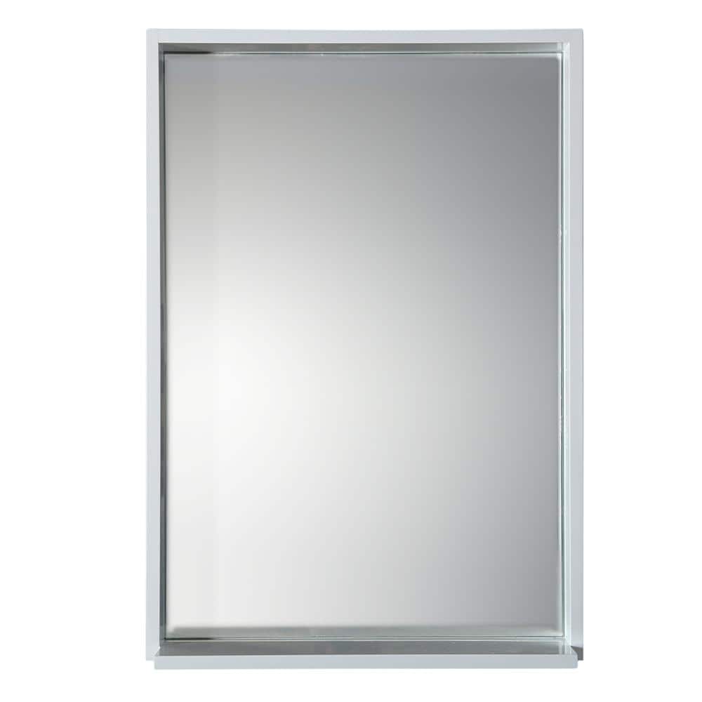 Modern Rectangular Frameless White Wood Vanity Mirror with Shelf